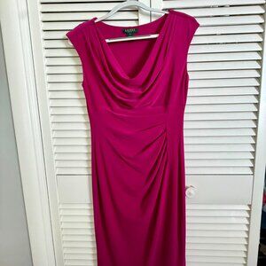Lauren by Ralph Lauren - Size 10 | Fuchsia Ruched Sleeveless Cocktail Dress